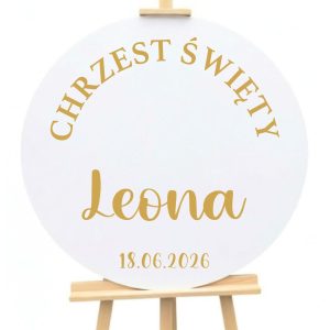 Tablica na Chrzest biała ze złotym napisem dookoła