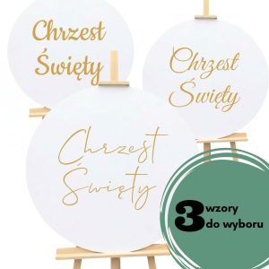 Biała tablica ze złotym napisem Chrzest Święty