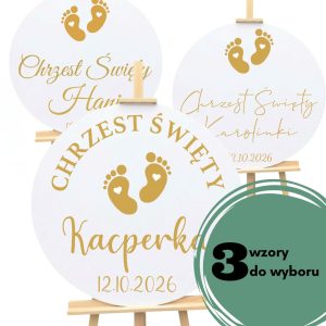 Okrągła tablica na Chrzest wzór stópki