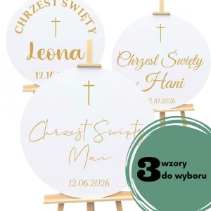 Okrągła tablica na Chrzest wzór krzyż