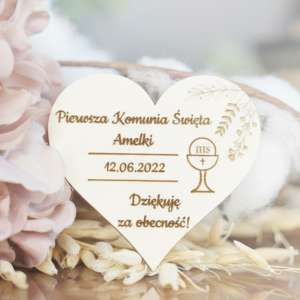 Magnes drewniane serce Pierwsza Komunia Święta
